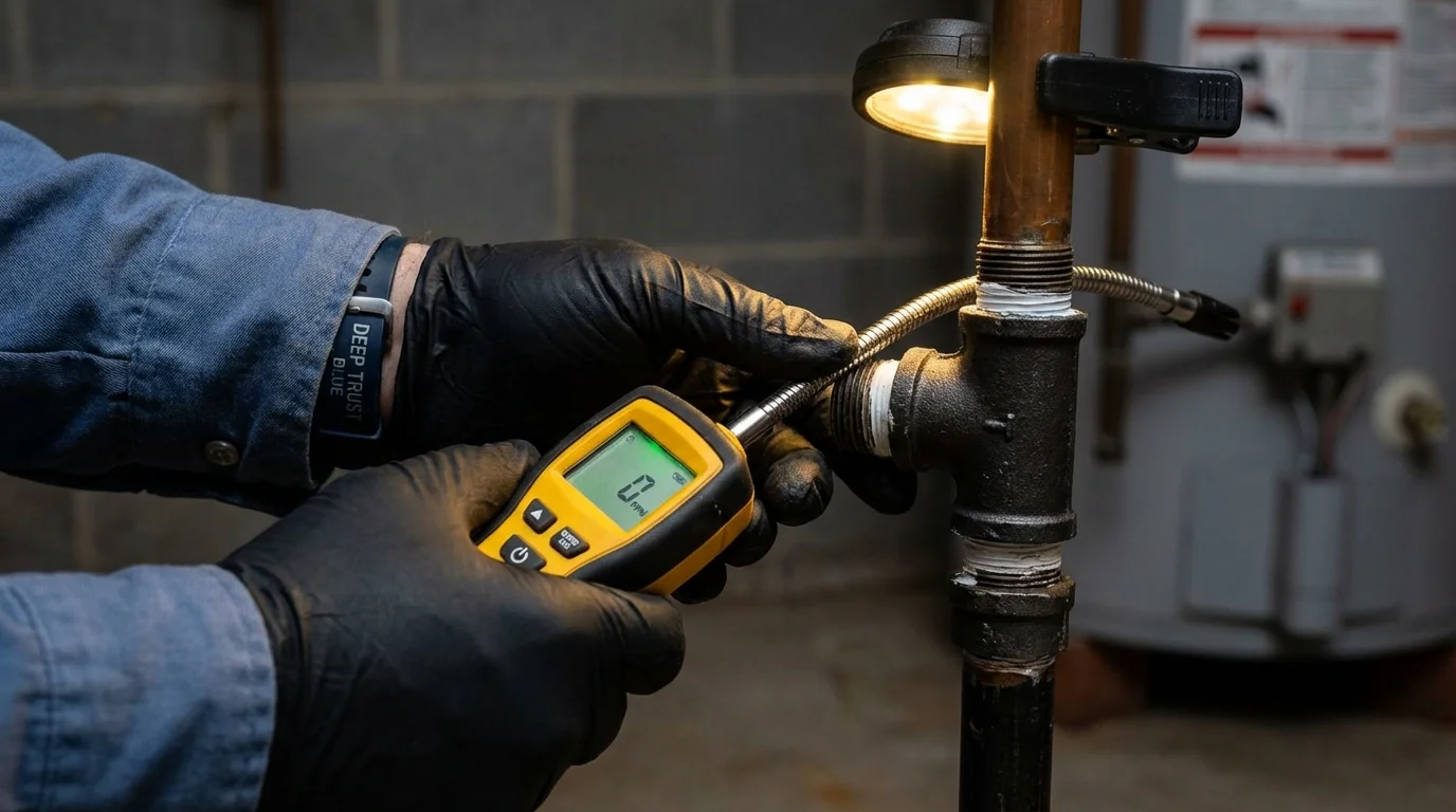 Gas leak detection with electronic sniffer by Johns Plumbing LLC in Seward